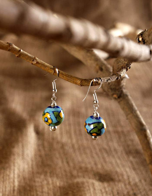 Single Blue Pottery Bead Earrings (Turquoise)